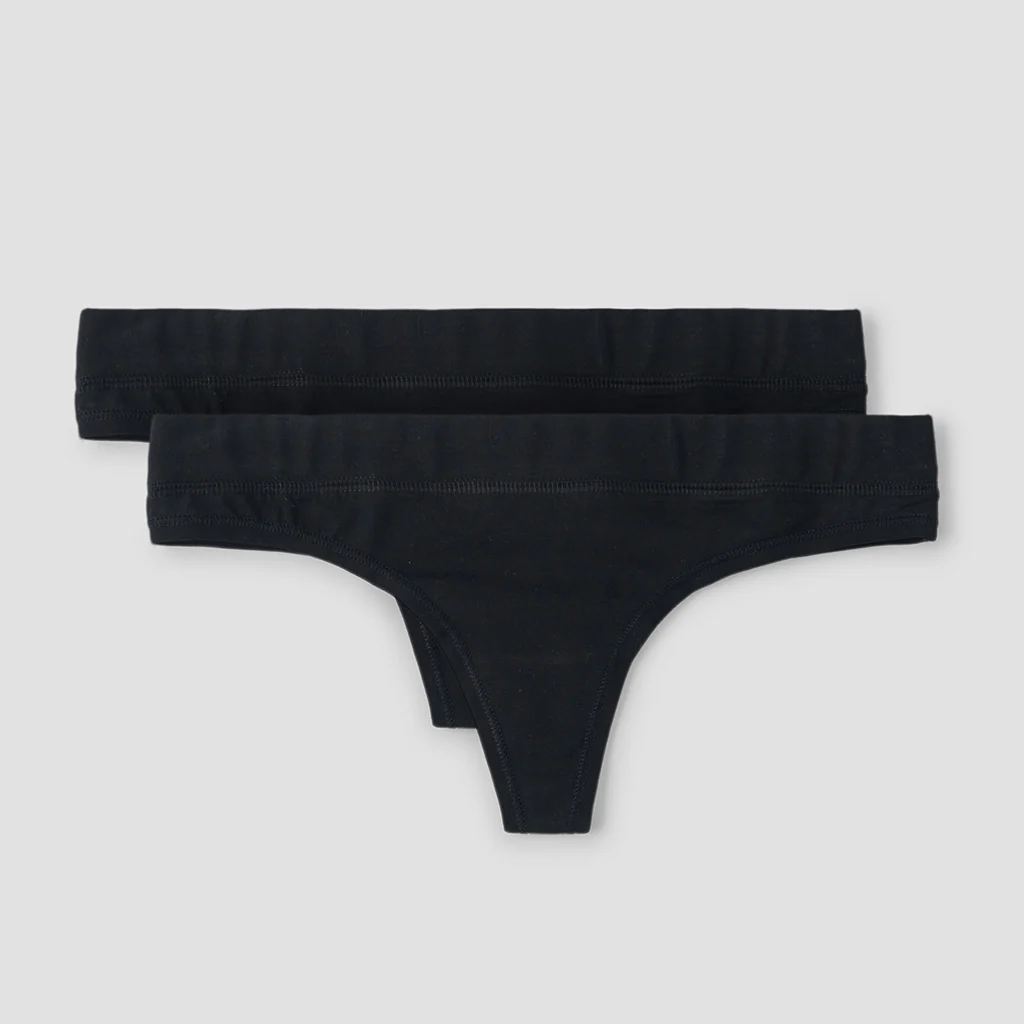 Organic Basics Organic Cotton Thong 2-Pack - Black - Image 3
